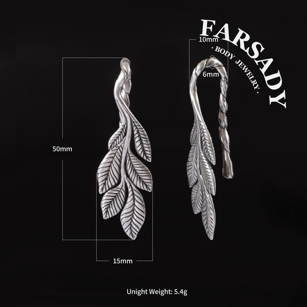Thin Leaf - 316L Hanging Style Ear Weights / Fits 4G 2G Stretched Ear Lobes Tunnels Plugs