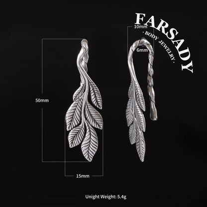 Thin Leaf - 316L Hanging Style Ear Weights / Fits 4G 2G Stretched Ear Lobes Tunnels Plugs