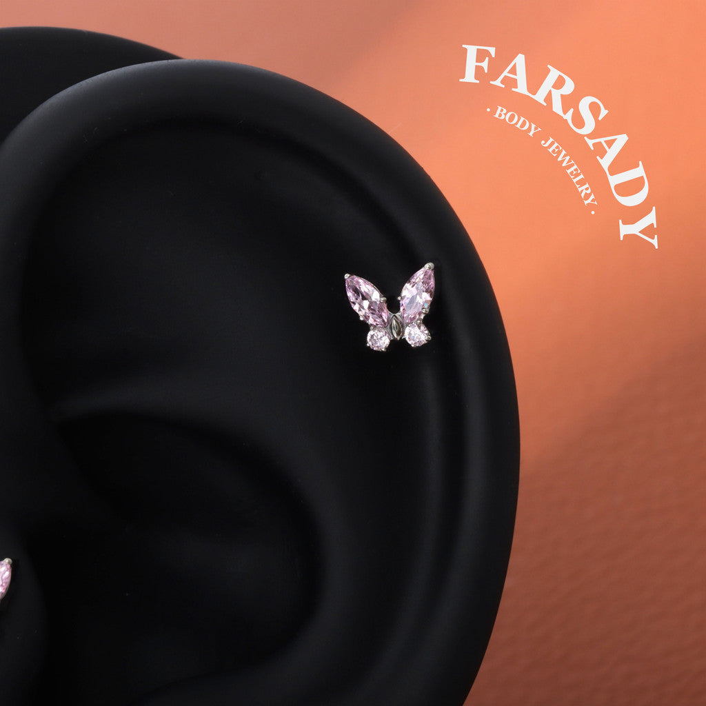 Blush Butterfly - F136 Titanium Internally Threaded Stud / Fits Cartilage Helix Tragus Lobe Nostril Piercing