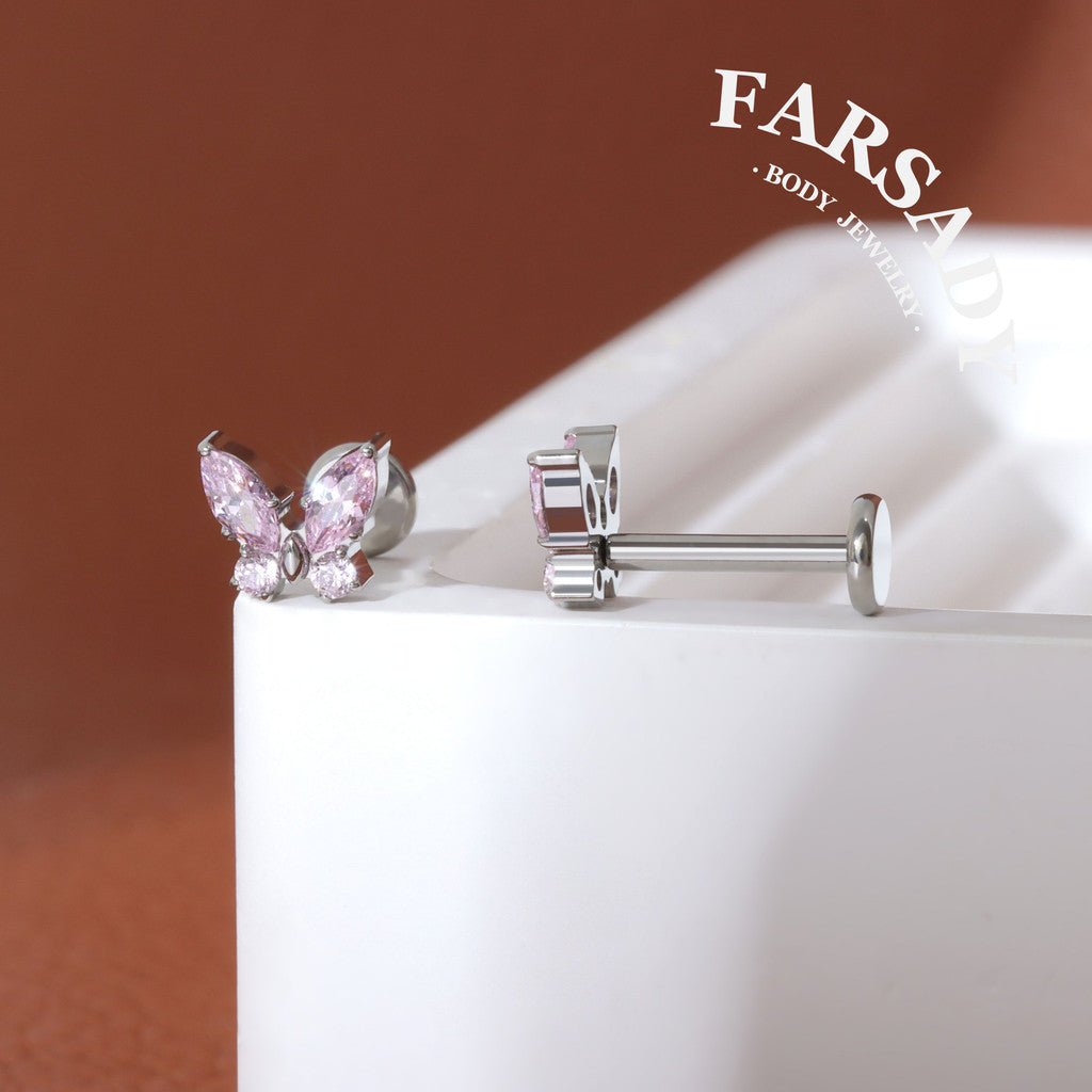 Blush Butterfly - F136 Titanium Internally Threaded Stud / Fits Cartilage Helix Tragus Lobe Nostril Piercing