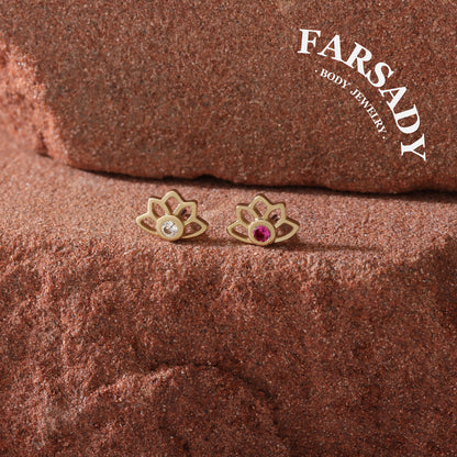 Crimson Lotus - Solid 14K Gold Threadless Stud / Fits Cartilage Helix Tragus Lobe Nostril Piercing
