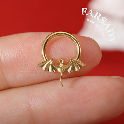 16G Titanium Romantasy Dragon Septum Nose Ring/ Implant Grade Titanium Daith Piercing Jewelry/ 16G Helix Tragus Conch Cartilage Hoop Earring