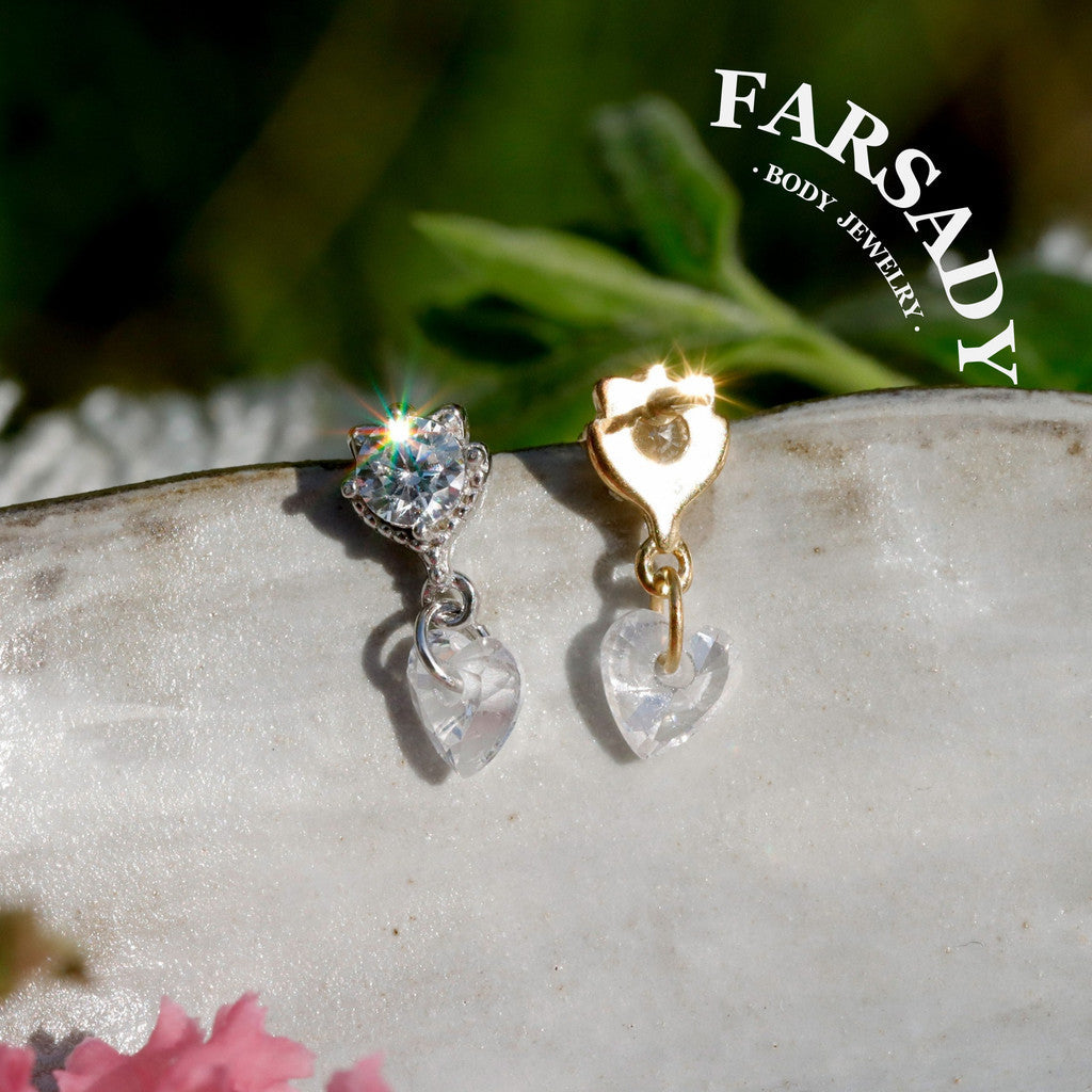 Mini Cat Dangle Helix Flat Back Stud: Tragus Conch Lobe Threadless Push In Cartilage Earring, Sterling Silver Plated 18k Gold, Nickle-Free