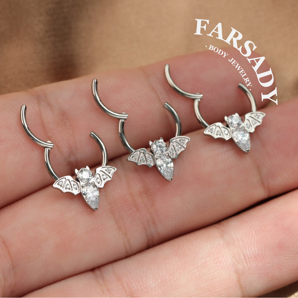 Moon Bat - ASTM F136 Titanium Hinged Clicker Hoop / Fits 16G Septum Ring Helix Conch Cartilage Earring