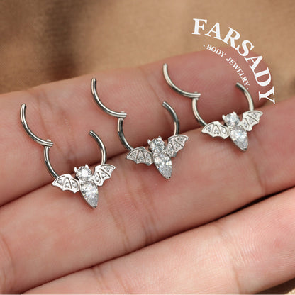 Moon Bat - ASTM F136 Titanium Hinged Clicker Hoop / Fits 16G Septum Ring Helix Conch Cartilage Earring