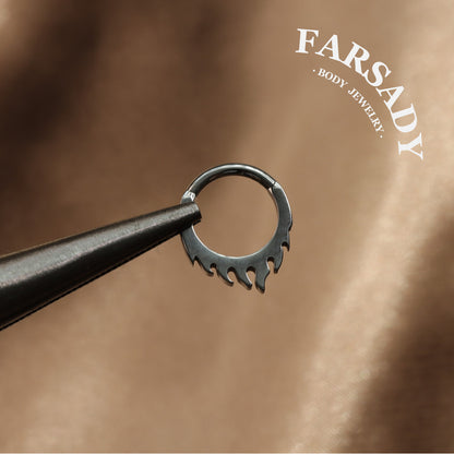 Flame Edge - F136 Titanium Hinged Clicker Hoop / Fits 16G Septum Ring Helix Conch Cartilage Earring