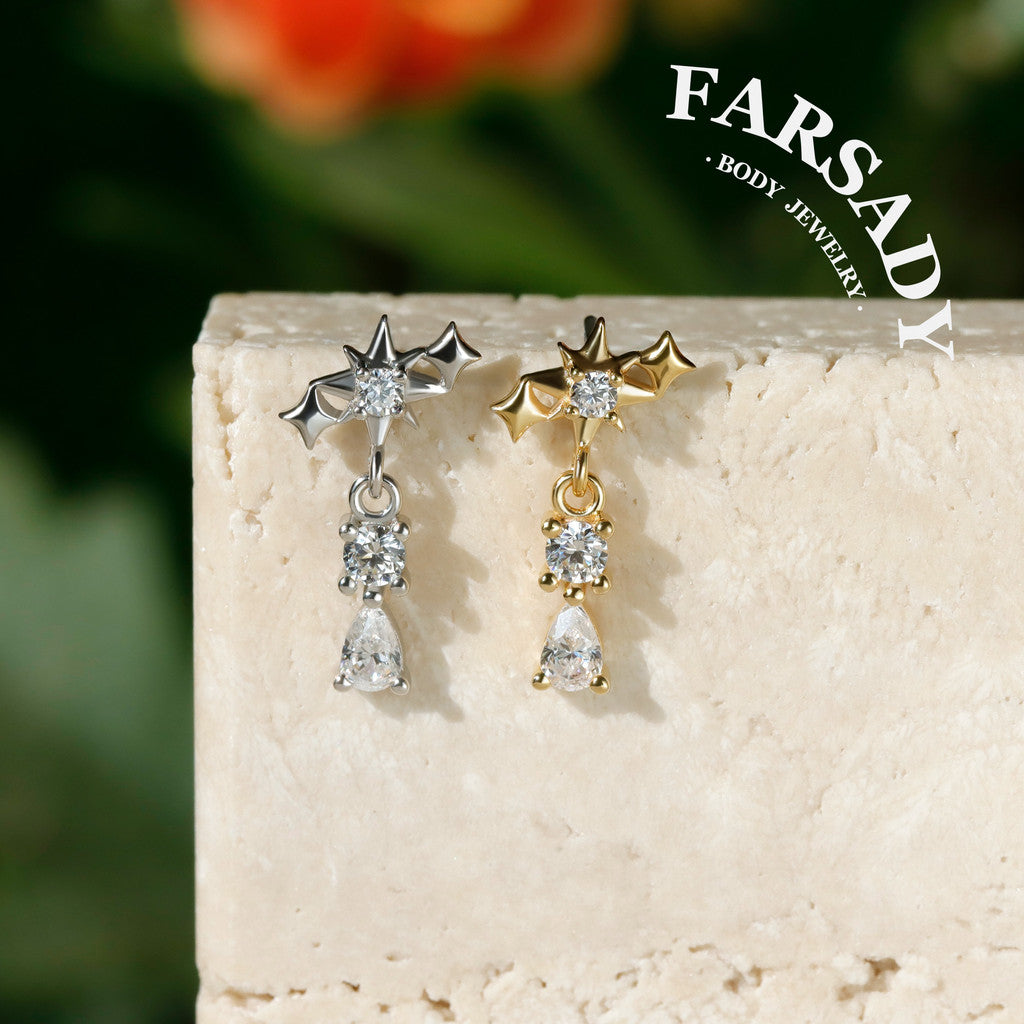 Starfall - 925 Silver Threadless Stud / Fits Cartilage Helix Tragus Lobe Earring