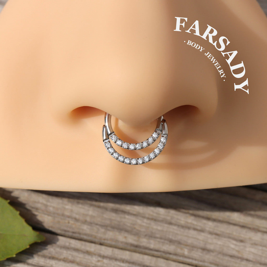 Dual Halo - ASTM F136 Titanium Hinged Clicker Hoop / Fits 16G Septum Ring Helix Conch Cartilage Earring