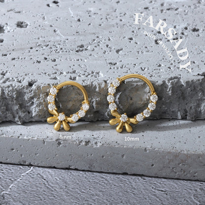Petal Halo - 316L Hinged Clicker Hoop / Fits 16G Septum Ring Helix Conch Cartilage Earring