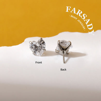 Heart Zircon - F136 Titanium Colorful CZ Replacement Tops / Fits Threadless Ear Studs