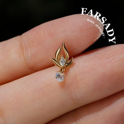 Lunar Bloom - 925 Silver Threadless Stud / Fits Cartilage Helix Tragus Lobe Piercing