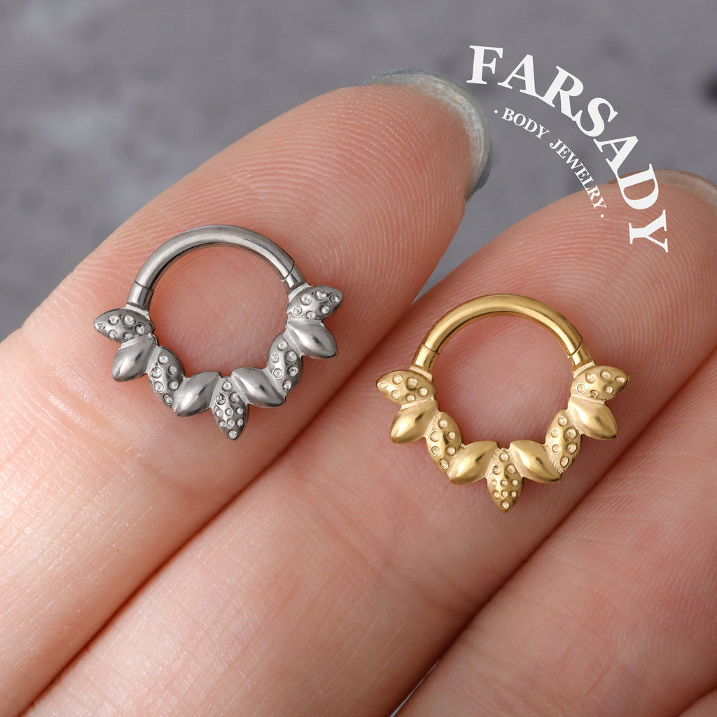 Seed Wreath - F136 Titanium Hinged Clicker Hoop / Fits 16G Septum Ring Helix Conch Cartilage Earring