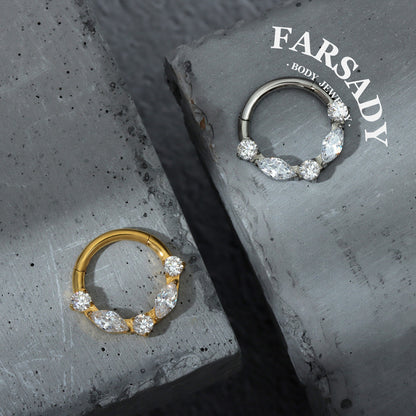 Elongate Bloom - ASTM F136 Titanium Hinged Clicker Hoop / Fits 16G Septum Ring Helix Conch Cartilage Earring