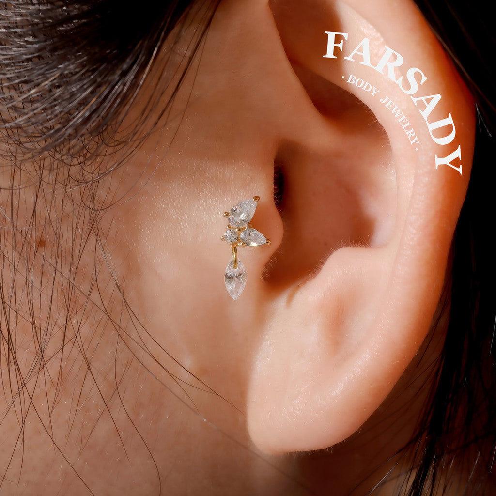 Dangle Crystal Butterfly - F136 Titanium Internally Threaded Stud / Fits Cartilage Helix Tragus Lobe Nostril Piercing