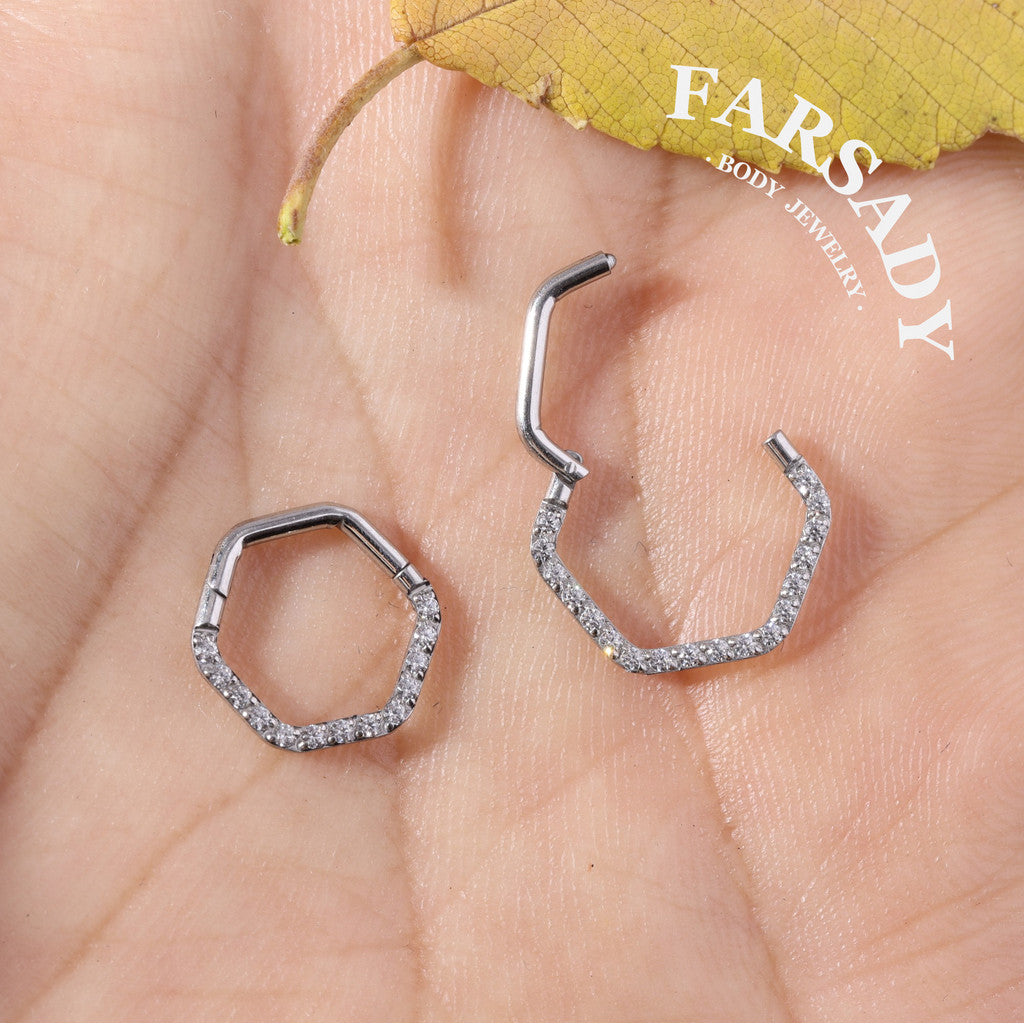 Honey Frame - CZ Hinged Clicker Hoop / Fits 16G Septum Ring Helix Conch Cartilage Earring