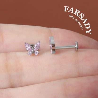 Blush Butterfly - F136 Titanium Internally Threaded Stud / Fits Cartilage Helix Tragus Lobe Nostril Piercing