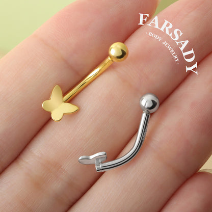 Plain Silver Butterfly - 925 Silver Belly Button Ring / Fits 14G Navel Piercing