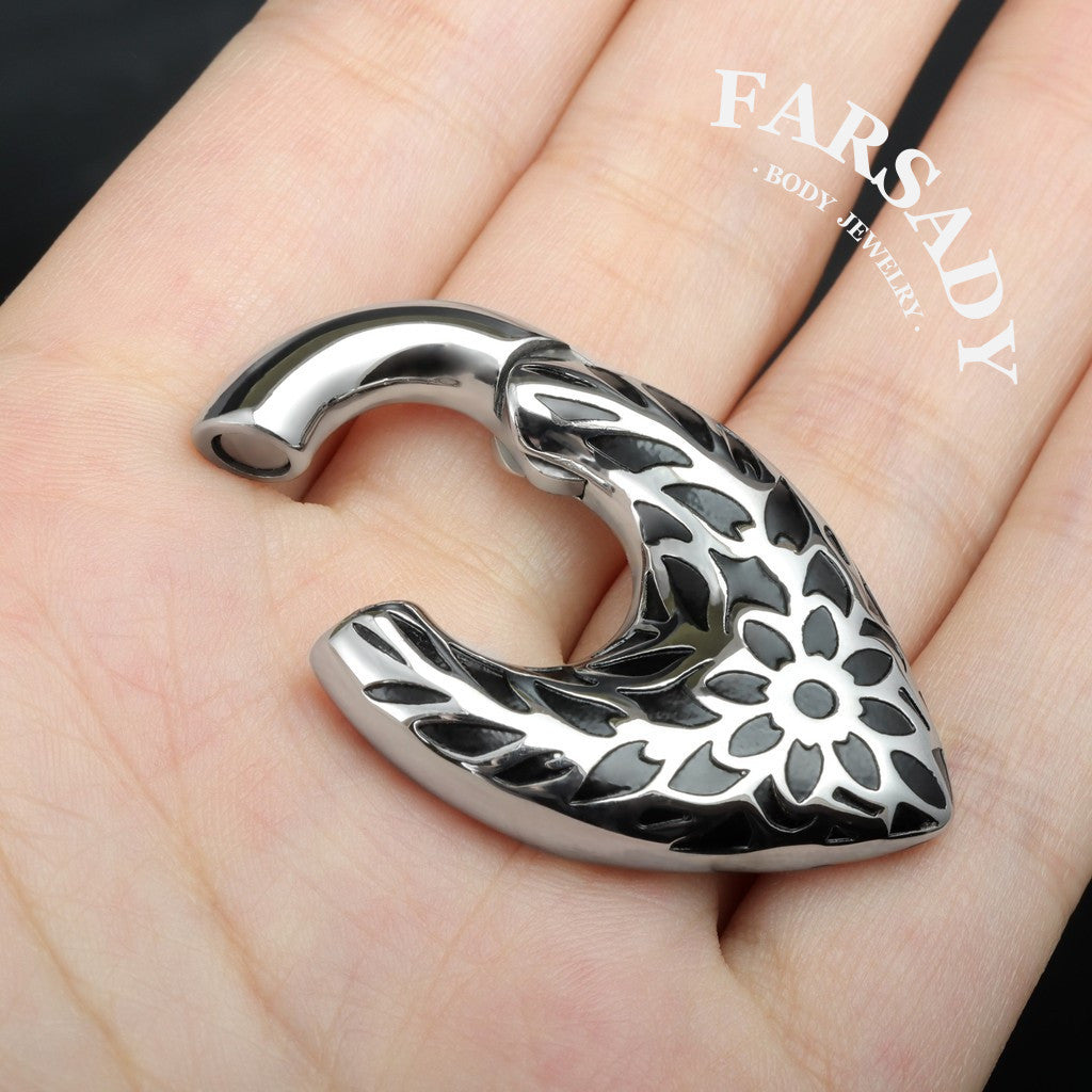 Pattern Tribal Ear Weights Hanger with Easy Closure/Teardrop Ear Gauge Earrings/Ear Stretched Jewelry/Weighted Hoops Sivler/Gauge Weight