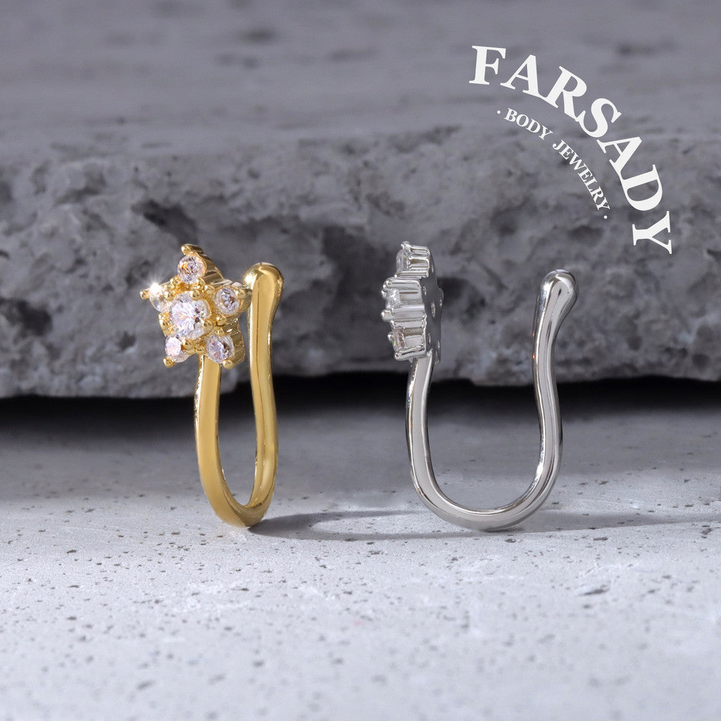 Seven-Petal Spark - 925 Silver Fake Nose Ring / Fit Non-Pierced Nose Ring