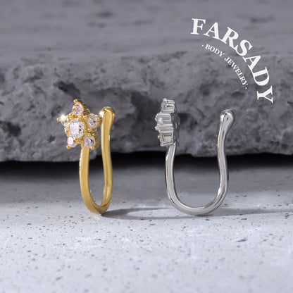 Seven-Petal Spark - 925 Silver Fake Nose Ring / Fit Non-Pierced Nose Ring