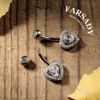 Embrace Heart - 925 Silver Clear CZ Belly Button Ring / Fits 14G Navel Piercing