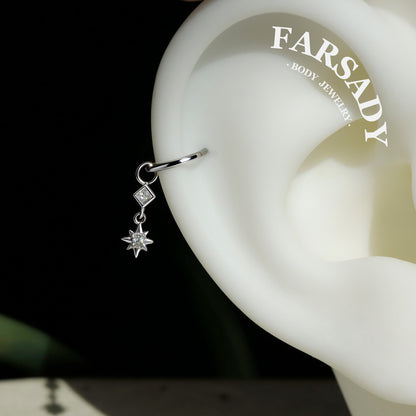 Starlink Pendant - 925 Silver Star CZ Dangle Charm / Interchangeable Hoop Earring Pendant for Helix Daith Cartilage Piercing