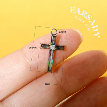 Rainbow Mystic Cross - F136 Titanium CZ Dangle Charm / Interchangeable Hoop Earring Pendant for Helix Daith Cartilage Piercing