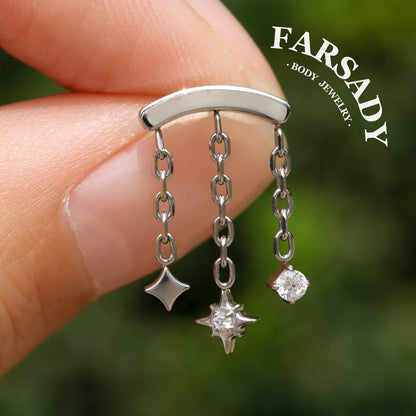 Stellar Trail - 316L Internally Threaded CZ Dangle Stud / Fits Cartilage Helix Tragus Lobe Piercing