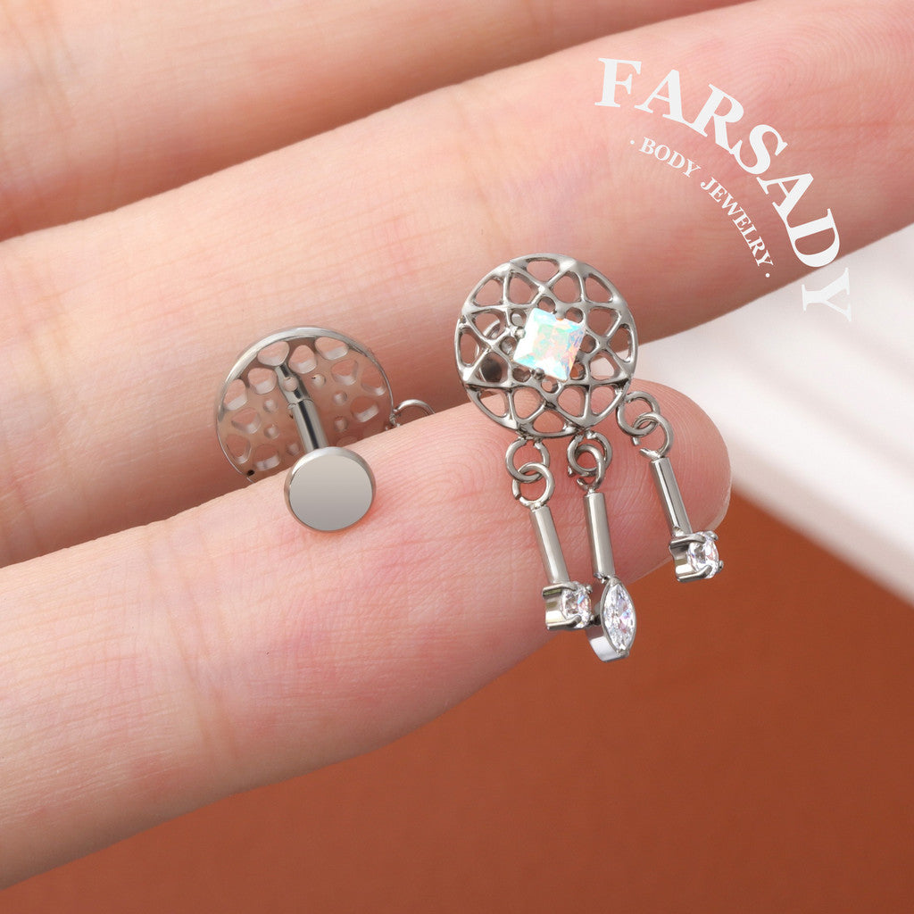 Dream Catcher - F136 Titanium Internally Threaded Stud / Fits Cartilage Helix Tragus Lobe Piercing