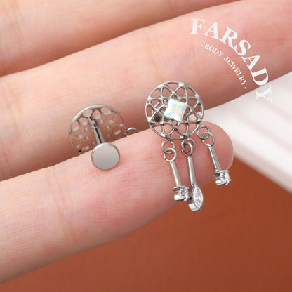Dream Catcher - F136 Titanium Internally Threaded Stud / Fits Cartilage Helix Tragus Lobe Piercing