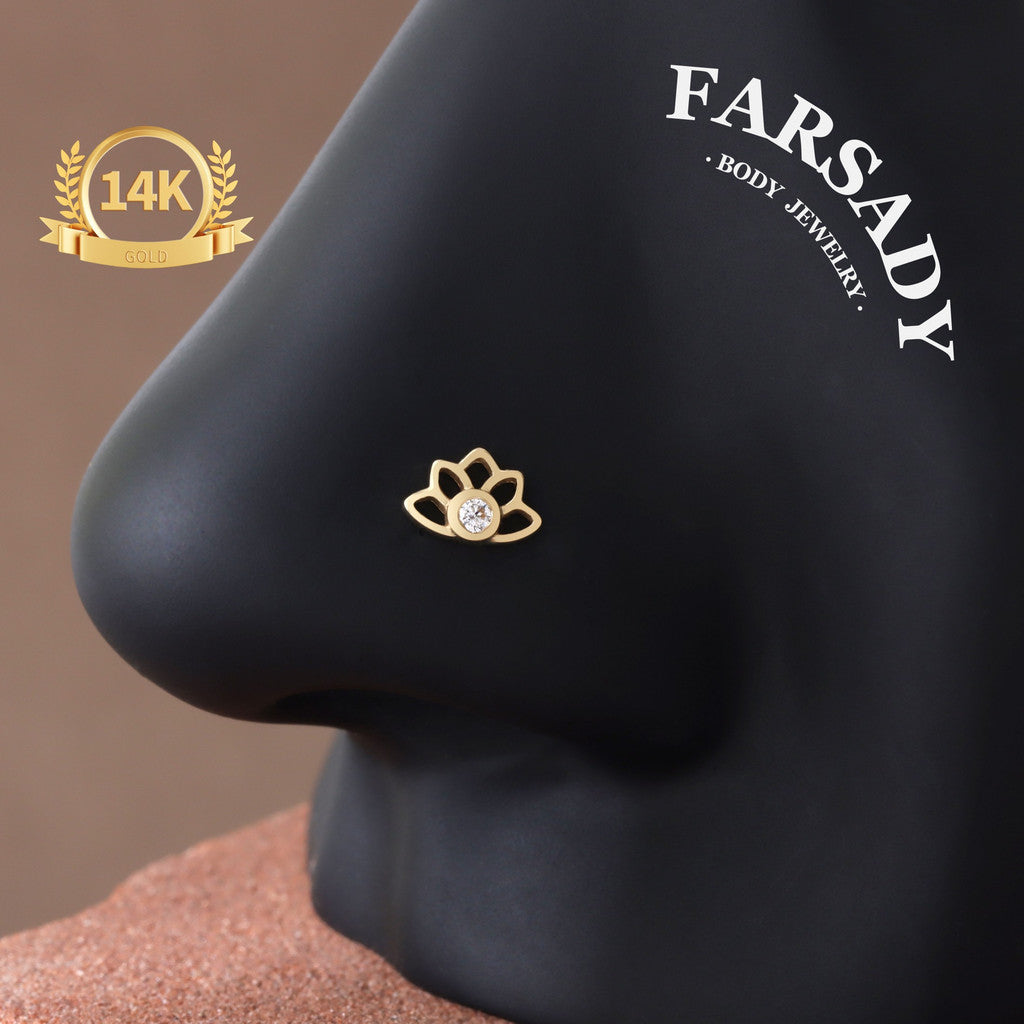 Lotus Radiance - Solid 14K Gold Threadless Stud / Fits Cartilage Helix Tragus Lobe Nostril Piercing