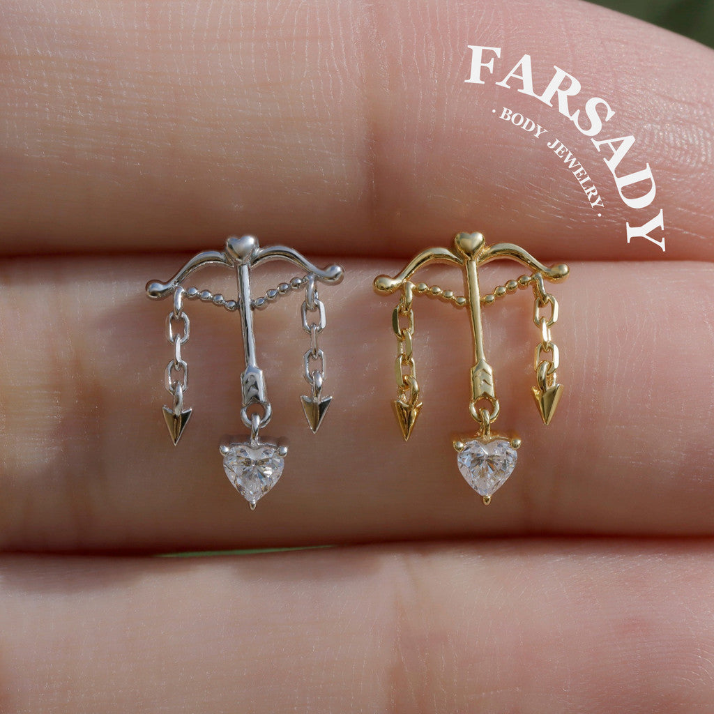 Cupid Bow - 925 Silver Threadless Stud / Fits Cartilage Helix Tragus Lobe Earring