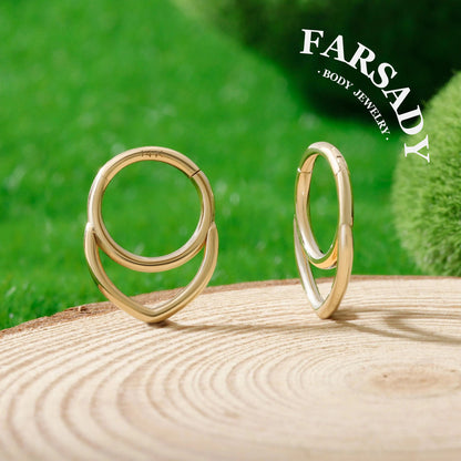 Nested Heart - Solid 14K Gold Hinged Clicker Hoop / Fits 16G Septum Ring Helix Conch Cartilage Earring
