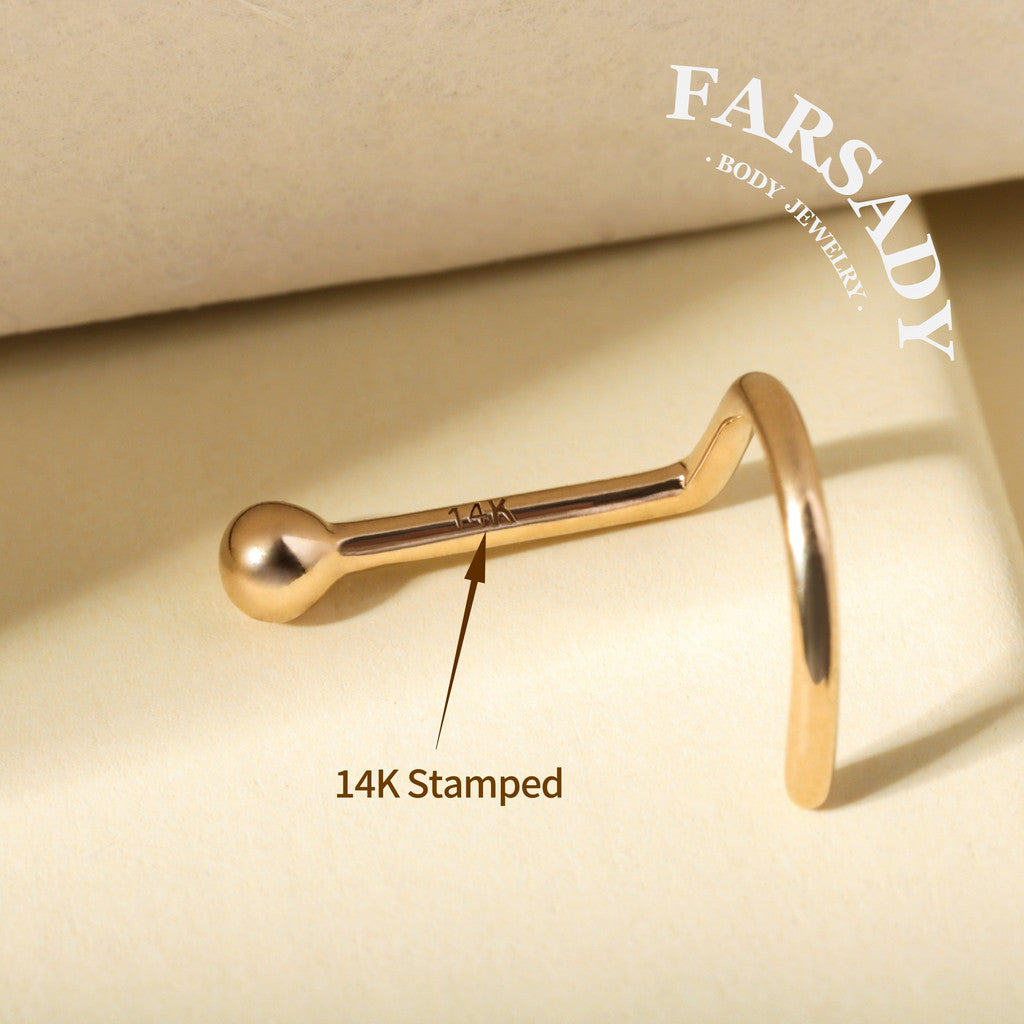 Minimal Spike & Ball - Solid 14K Gold Screw End Stud / Fit 20G Nostril Piercing
