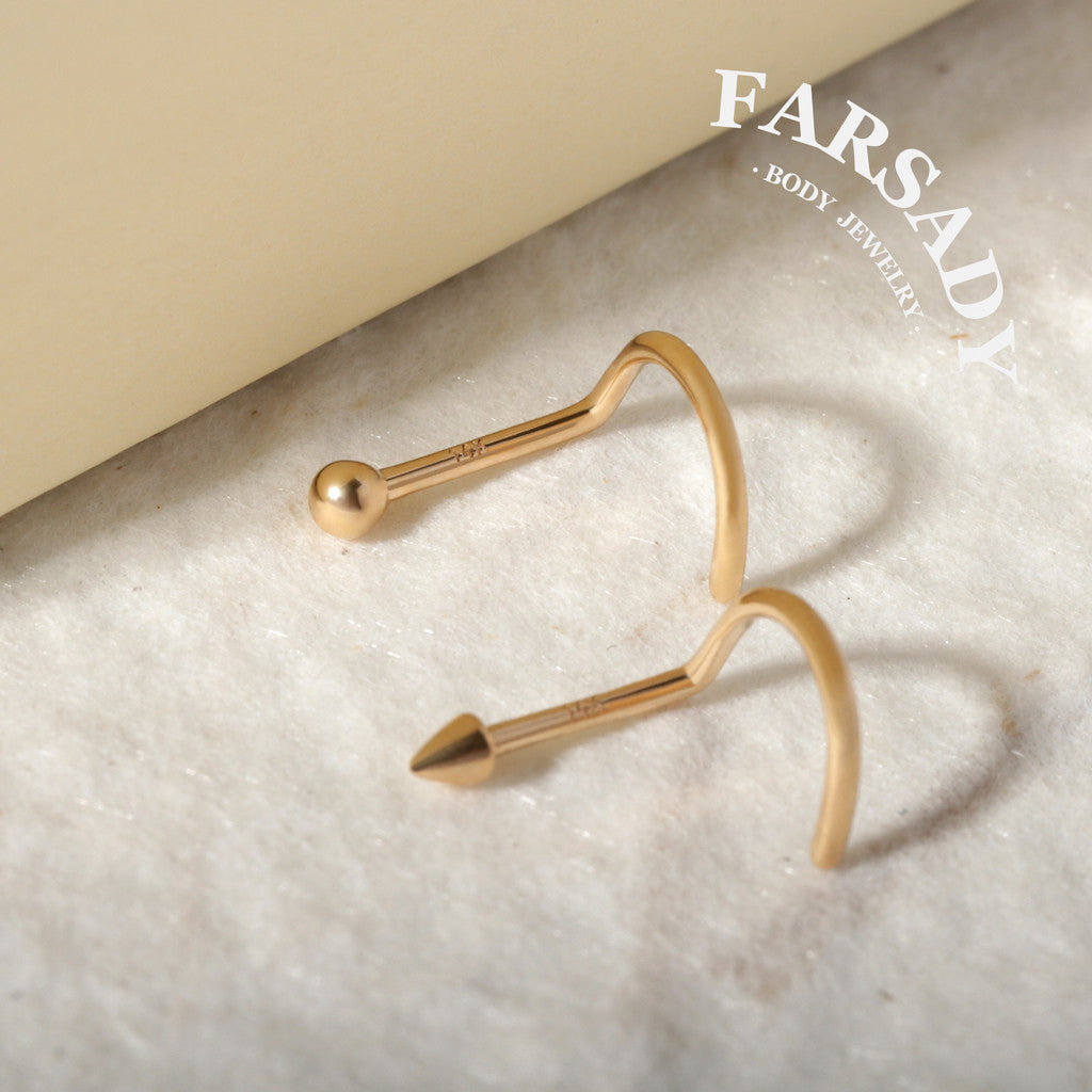 Minimal Spike & Ball - Solid 14K Gold Screw End Stud / Fit 20G Nostril Piercing