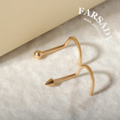 Minimal Spike & Ball - Solid 14K Gold Screw End Stud / Fit 20G Nostril Piercing