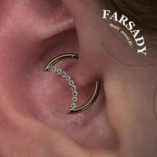 Crescent Shine - 316L Hinged Clicker Hoop / Fits 16G Daith Hoop Cartilage Earring / Hypoallergenic Jewelry for Sensitive Skin, Elegant Piercing Jewelry for Daily Wear & Gifts