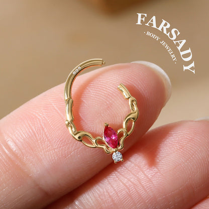 16G Sterling Silver Butterfly Hinged Daith Hoop Earring, Sterling Silver Daith Jewelry, Ruby Daith Hoop Earring, 8mm Cartilage Hoop, Gold Helix| Tragus Hoop