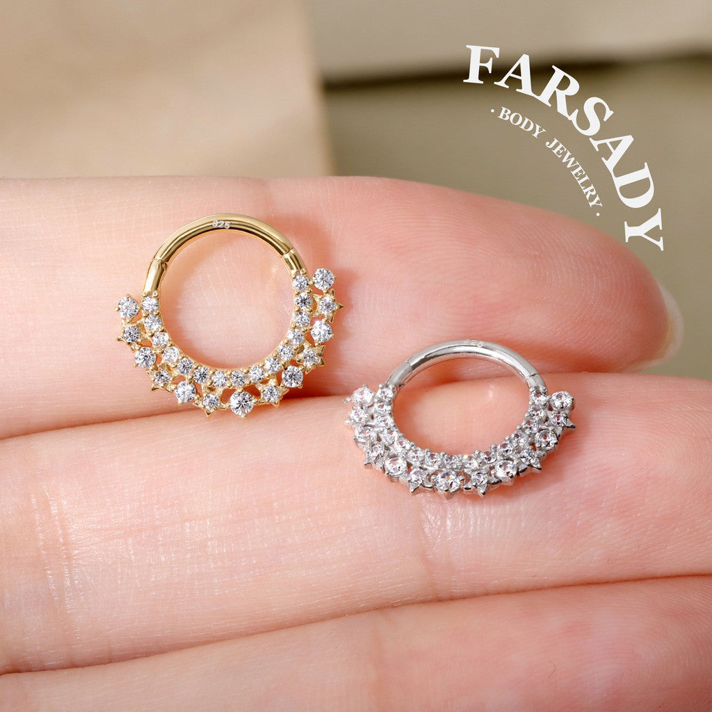 16G Sterling Silver Star Sea Septum Ring Clicker, Stunning Septum Jewelry 16G, 8mm Daith Earring Ring,Septum Piercing Hoop, Gold Helix Ring, Tragus Hoop