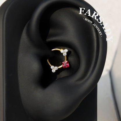 Titanium Septum Ring| 16G Hinged Septum Clicker| Pink Crystal Helix Earring| Silver Daith Piercing Jewelry| Shiny Septum Ring Daily