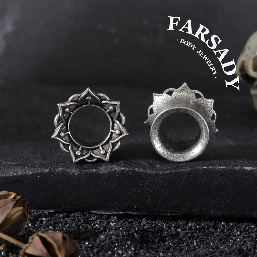 Dark Lotus - 316L Ear Tunnels / Fits Stretched Ear Lobes Plugs