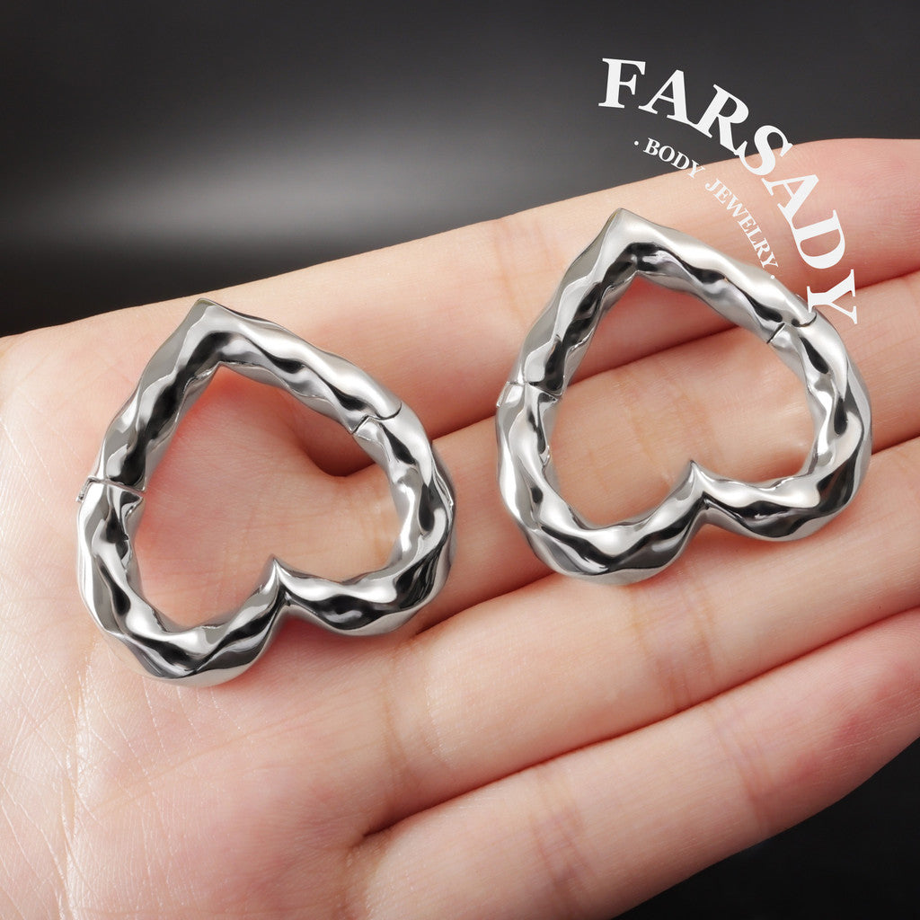 Spiral Heart - 316L Magnetic Hinged Ear Weights / Fits 3G 2G Stretched Ear Lobes Tunnels Plugs