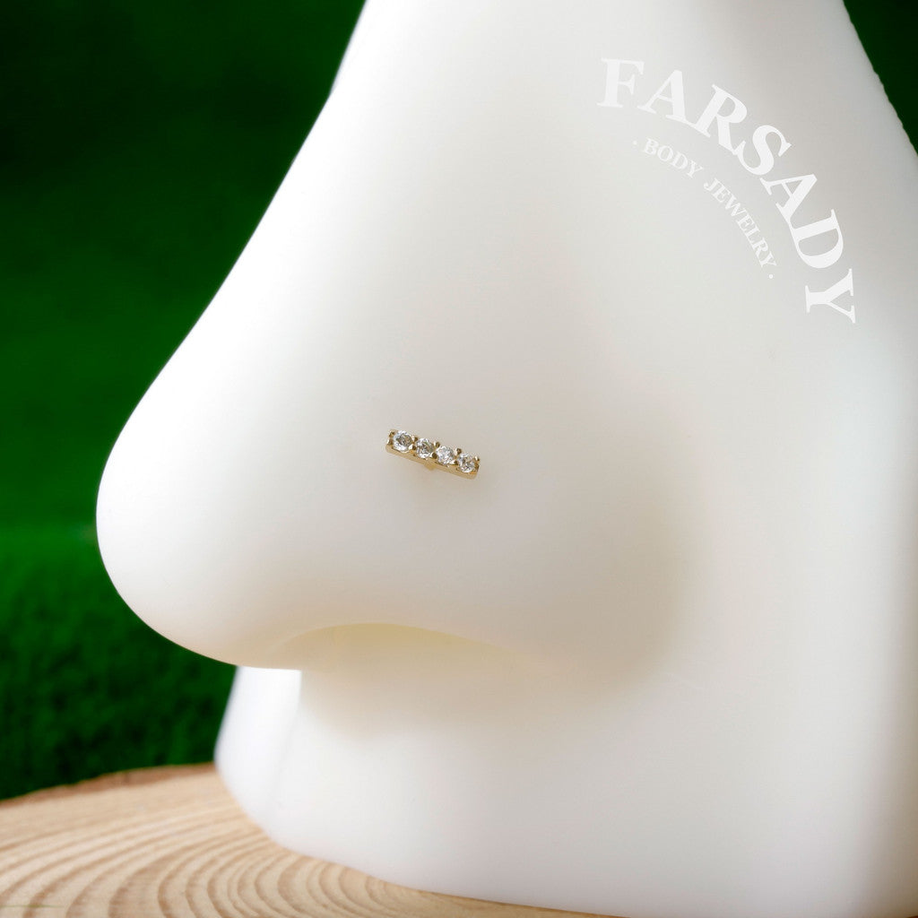 Star Row Duo - Solid 14K Gold Screw End Stud / Fit 20G Nostril Piercing