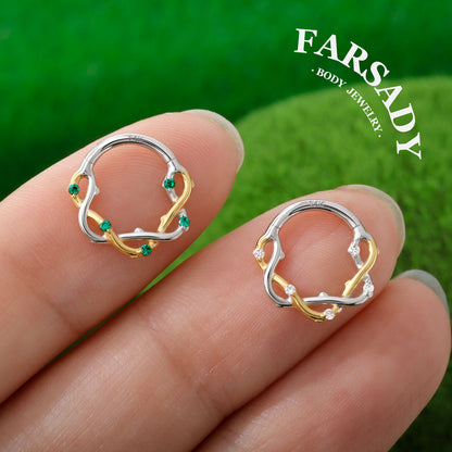 Twig Entwine - Solid 14K Gold Hinged Clicker Hoop / Fits 16G Septum Ring Helix Conch Cartilage Earring