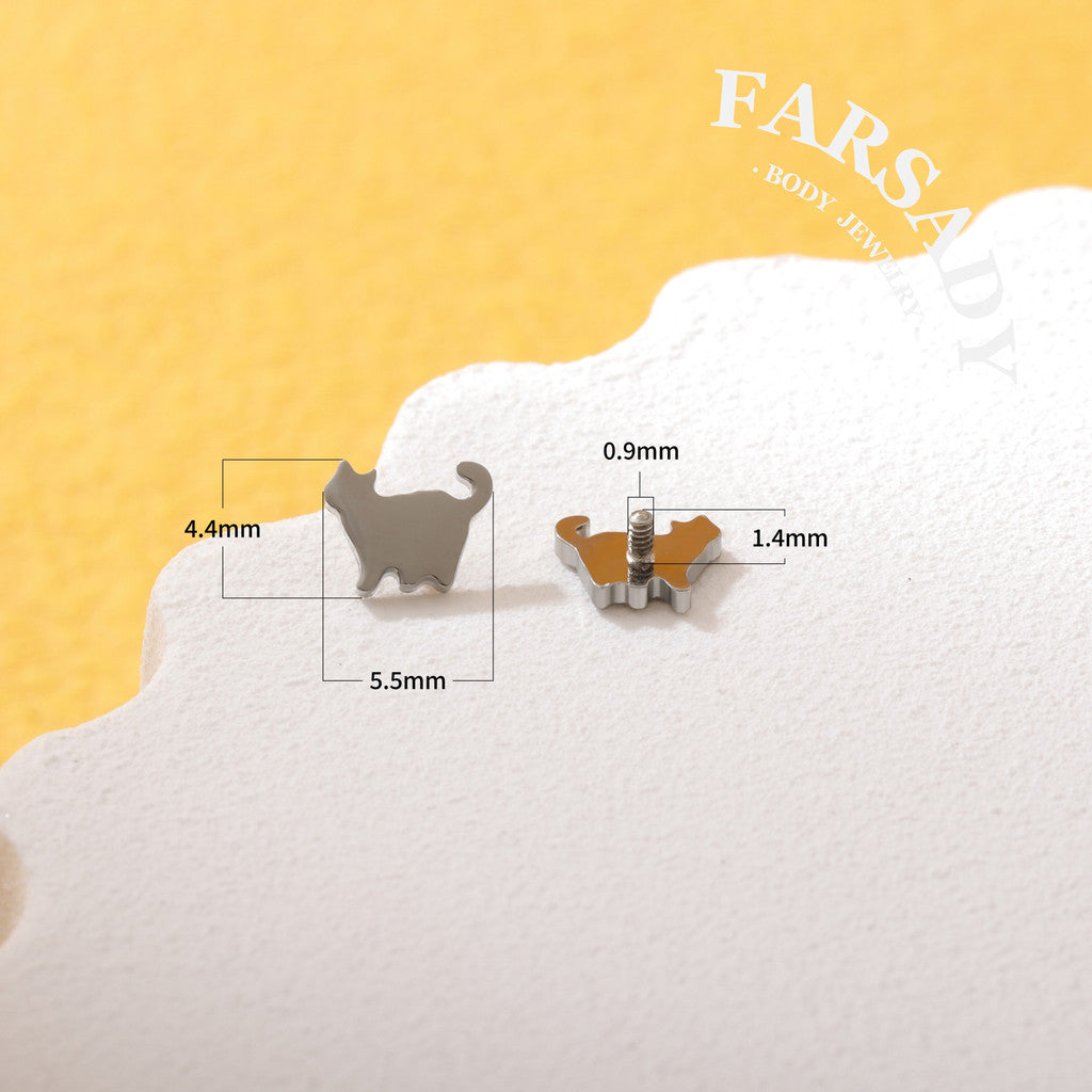 Shadow Kitty - F136 Titanium Internally Threaded Stud / Fits Cartilage Helix Tragus Lobe Nostril Piercing