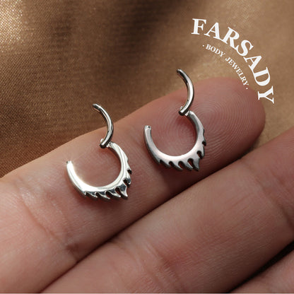 Flame Edge - F136 Titanium Hinged Clicker Hoop / Fits 16G Septum Ring Helix Conch Cartilage Earring