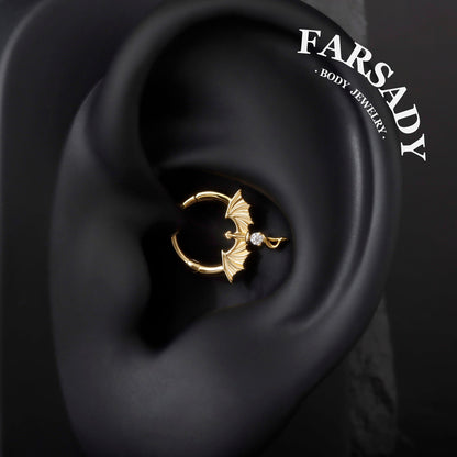Winged Dagger - Dragon Wing CZ Hinged Clicker Hoop / Fits 16G Septum Ring Helix Conch Daith Earring