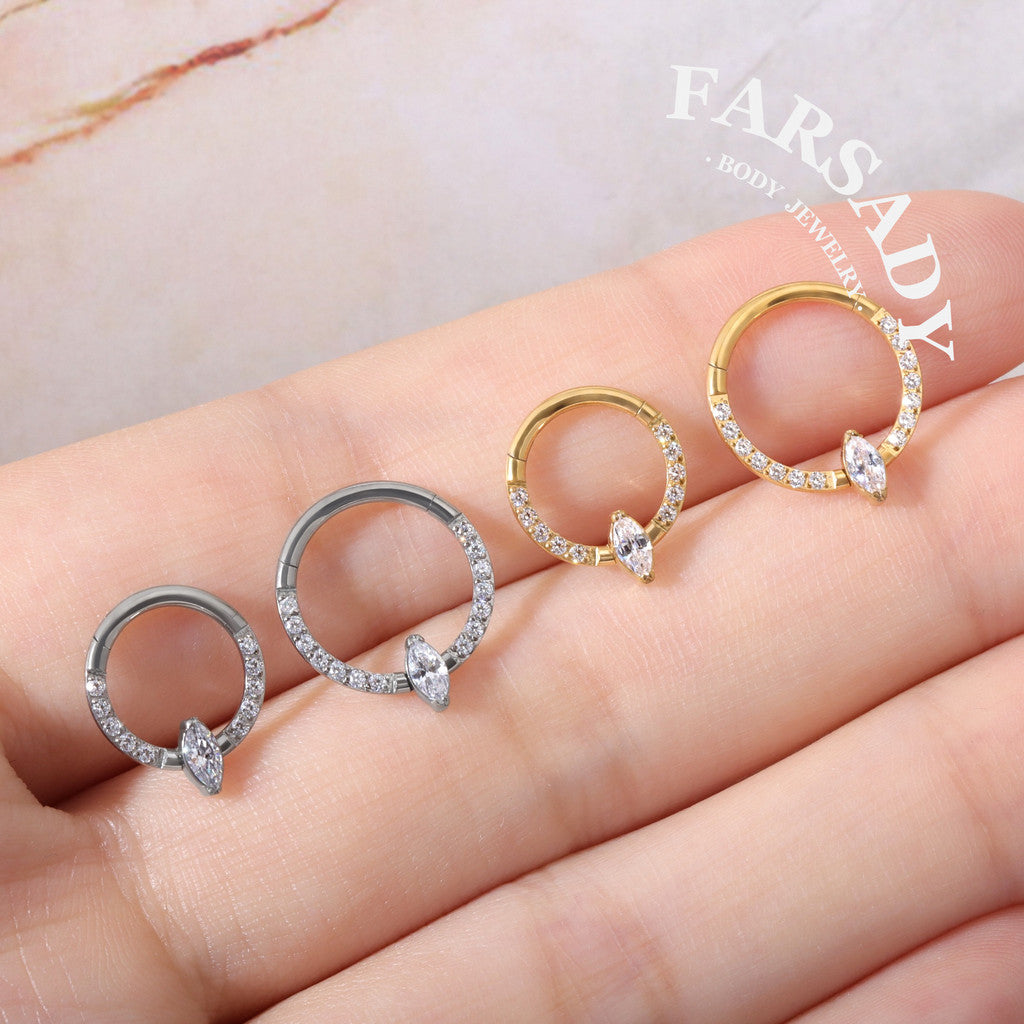 Marquise Orbit - 316L Hinged Clicker Hoop / Fits 16G Septum Ring Helix Conch Cartilage Earring