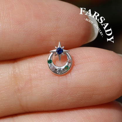 Stellar Halo - 925 Silver Threadless Stud / Fits Cartilage Helix Tragus Lobe Piercing