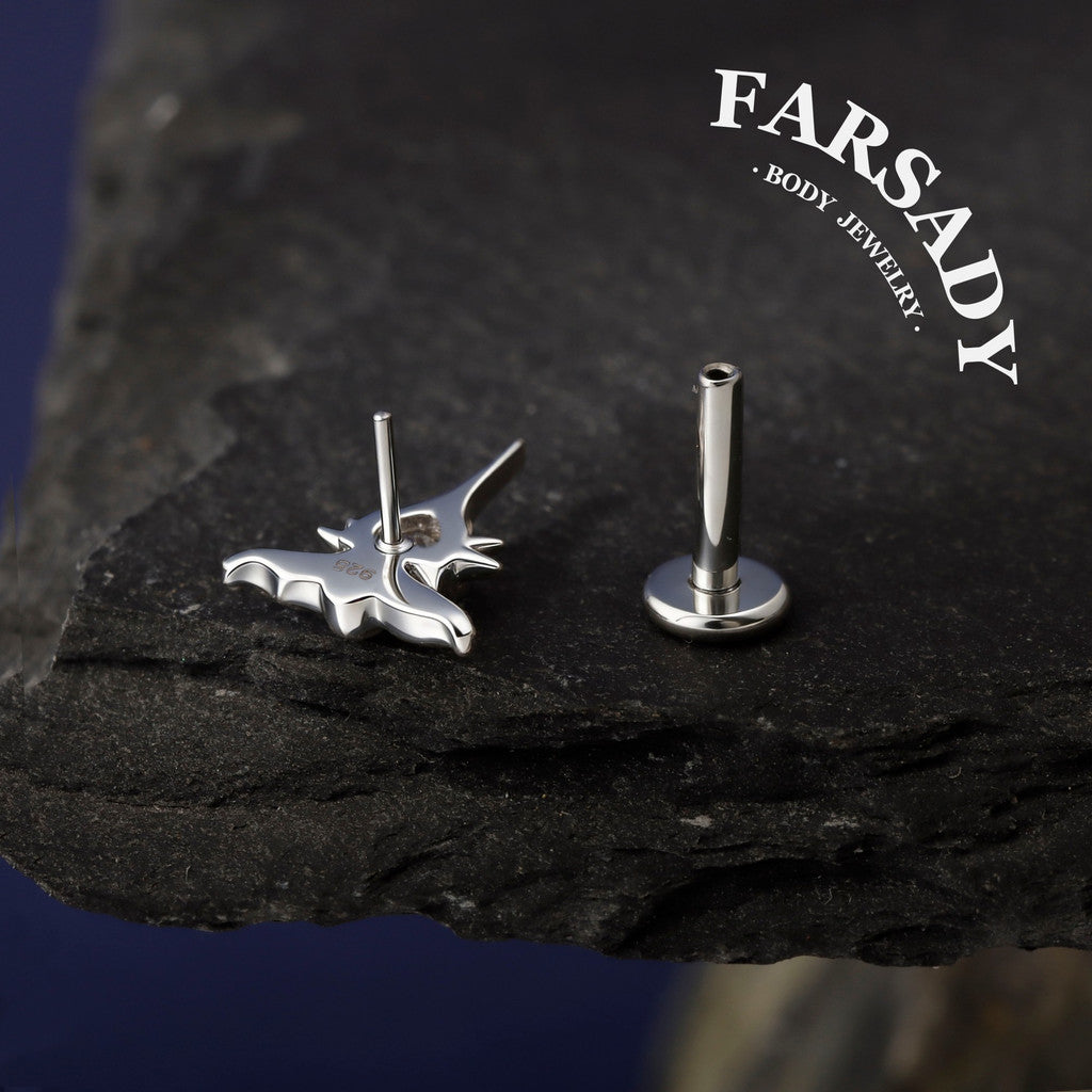 Winged Thorn - 925 Silver Threadless Stud / Fits Cartilage Helix Tragus Lobe Nostril Piercing